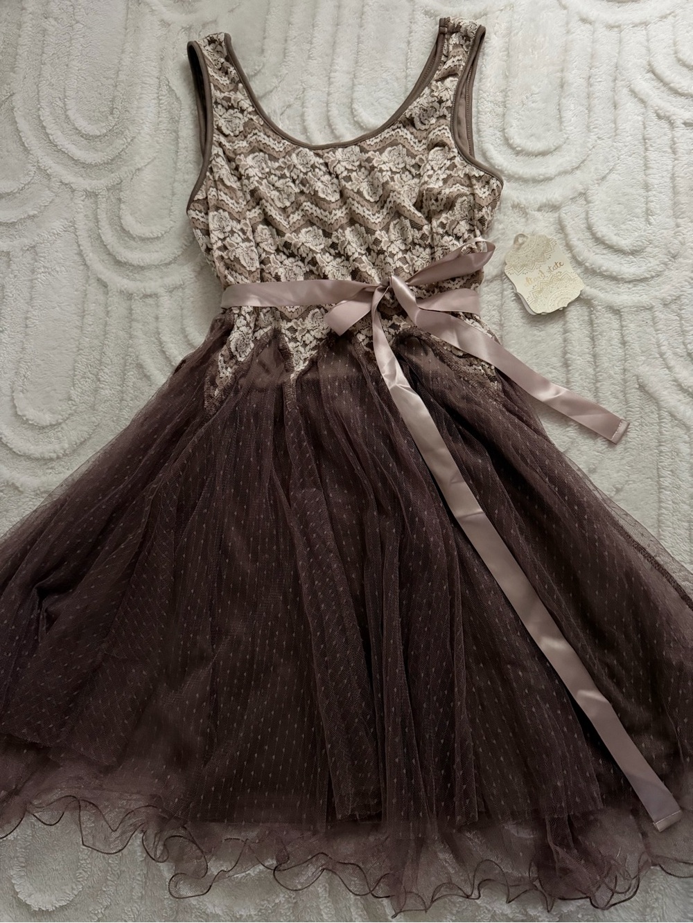 Altar'd State Taupe Lace & Tulle Midi Dress, Sz M, NWT, Boho Festival Party